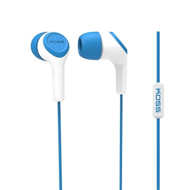 Noise-isolating school earbuds in blue and white, ideal for classroom learning and bulk headphone packs for education.